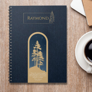 Modern Elegant Minimalistisch Forest Gold Deep Blu Notitieboek