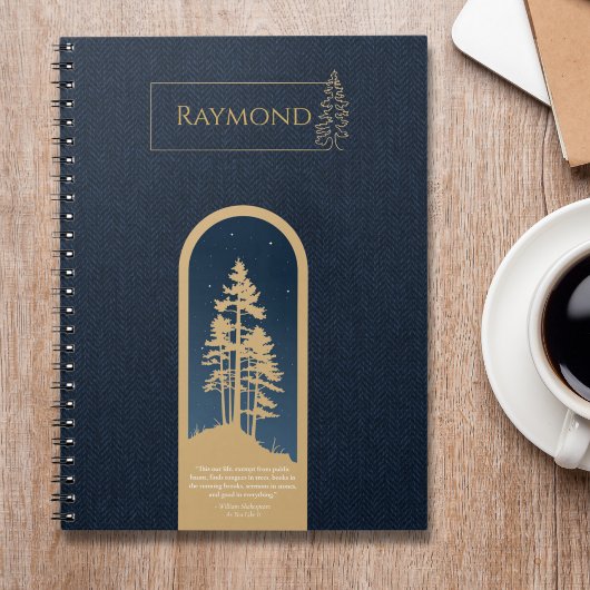 Modern Elegant Minimalistisch Forest Gold Deep Blu Notitieboek