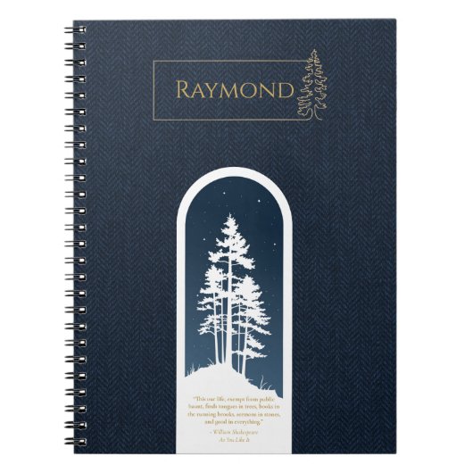 Modern Elegant Minimalistisch Forest Gold Deep Blu Notitieboek (Voorkant)