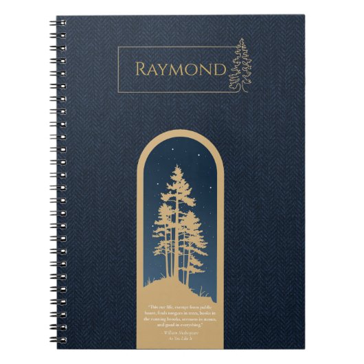 Modern Elegant Minimalistisch Forest Gold Deep Blu Notitieboek (Voorkant)