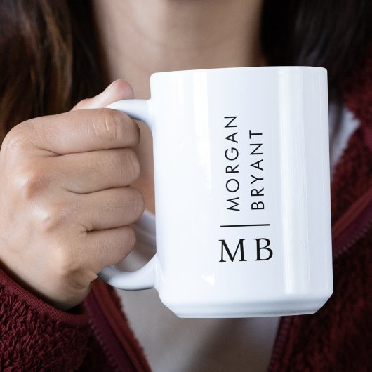 Modern Elegant Minimalistisch Monogram Zwart-Wit Tweekleurige Koffiemok