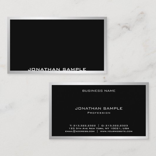 Modern Elegant Minimalistisch Zilver Professioneel Visitekaartje (Voorkant / Achterkant)