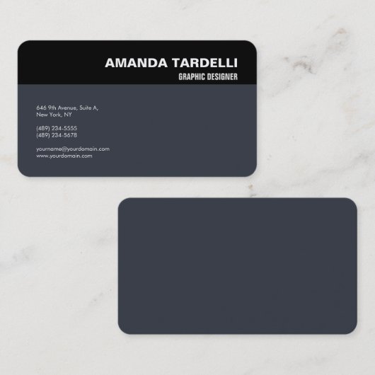 Modern Elegant Minimalistisch Zwart Blauw Grijs Visitekaartje (Voorkant / Achterkant)