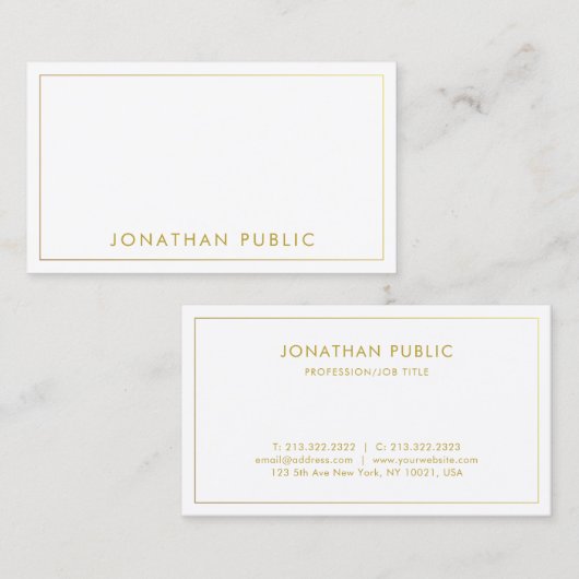 Modern Elegant Minimalistische Sjabloon Gouden Naa Visitekaartje (Voorkant / Achterkant)