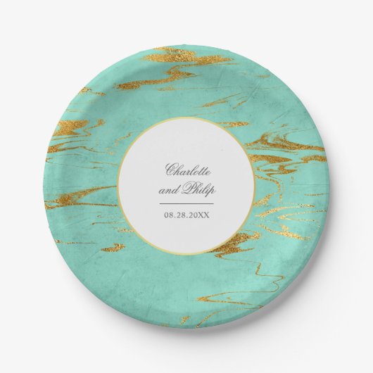 Modern Elegant Mint en Faux Gold Foil Wedding Papieren Bordje (Voorkant)