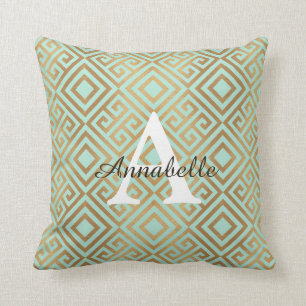 Modern Elegant Mint Green Gold Monogram Kussen