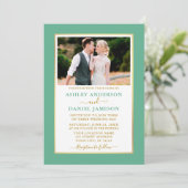 Modern Elegant Mint Green Gold Wedding Kaart (Staand voorkant)