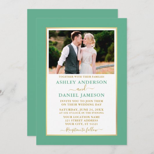 Modern Elegant Mint Green Gold Wedding Kaart (Voorkant / Achterkant)