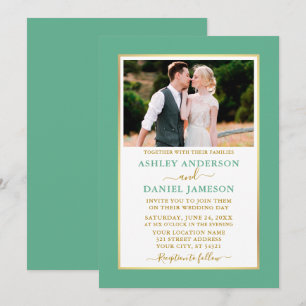 Modern Elegant Mint Green Gold Wedding Kaart