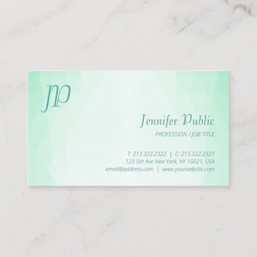 Modern Elegant Mint Green Script Monogram Sjabloon Visitekaartje (Achterkant)
