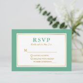 Modern Elegant Mint Green White Gold RSVP Kaartje (Staand voorkant)
