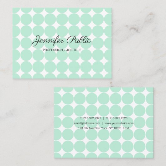 Modern elegant mint Green White Handgeschreven scr Visitekaartje (Voorkant / Achterkant)