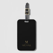 Modern Elegant Monogram Black & Gold Bagagelabel (Voorkant (verticaal))