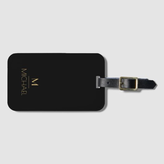Modern Elegant Monogram Black & Gold Bagagelabel (Voorkant (horizontaal))