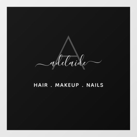 Modern Elegant Monogram Black Hair Salon Decal (Vel)