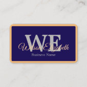 Modern elegant monogram blauwe en gouden QR-code Visitekaartje (Voorkant)