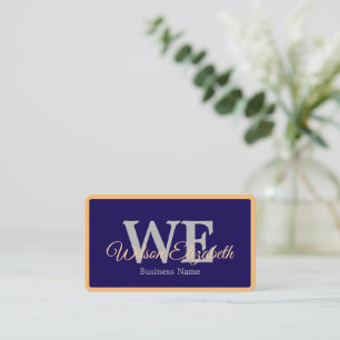 Modern elegant monogram blauwe en gouden QR-code Visitekaartje