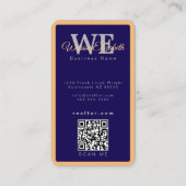 Modern elegant monogram blauwe en gouden QR-code Visitekaartje (Achterkant)