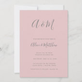 Modern Elegant Monogram Blush Grijs Bruiloft Kaart (Voorkant)