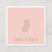Modern Elegant Monogram Blush Pink Gold Font Plain Vierkante Visitekaartje (Voorkant)