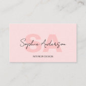 Modern Elegant Monogram Blush Pink Visitekaartje (Voorkant)