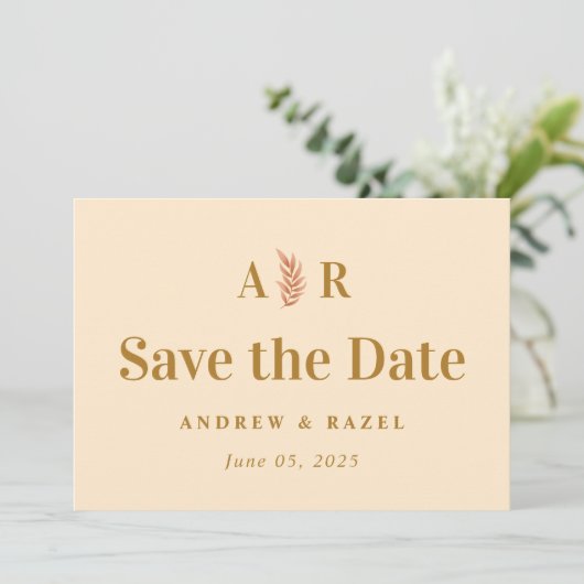 Modern Elegant Monogram Boho Wedding Save The Date (Staand voorkant)