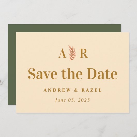 Modern Elegant Monogram Boho Wedding Save The Date (Voorkant / Achterkant)