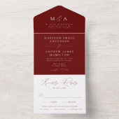 Modern Elegant Monogram Bourgogne Bruiloft All In One Uitnodiging (Binnen)