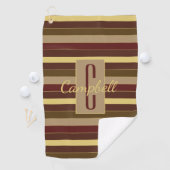 MODERN ELEGANT MONOGRAM BROWN GOLD STRIPE PATTERN GOLFHANDDOEK (Insitu)