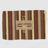 MODERN ELEGANT MONOGRAM BROWN GOLD STRIPE PATTERN GOLFHANDDOEK (Horizontaal)
