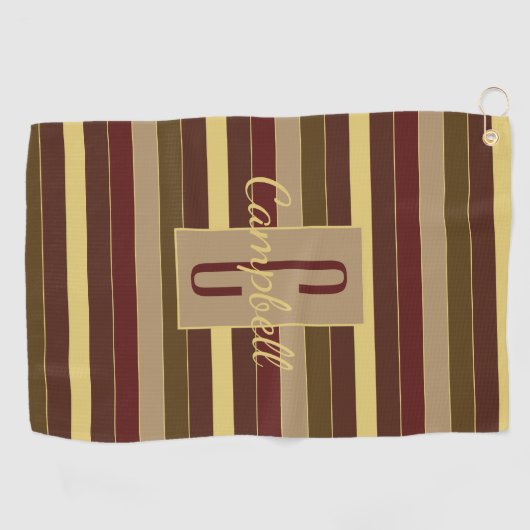 MODERN ELEGANT MONOGRAM BROWN GOLD STRIPE PATTERN GOLFHANDDOEK (Horizontaal)