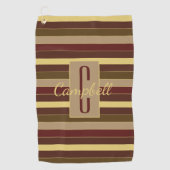 MODERN ELEGANT MONOGRAM BROWN GOLD STRIPE PATTERN GOLFHANDDOEK (Voorkant)