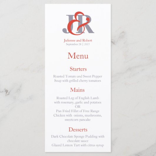 Modern Elegant Monogram Bruiloft Menu (Voorkant)