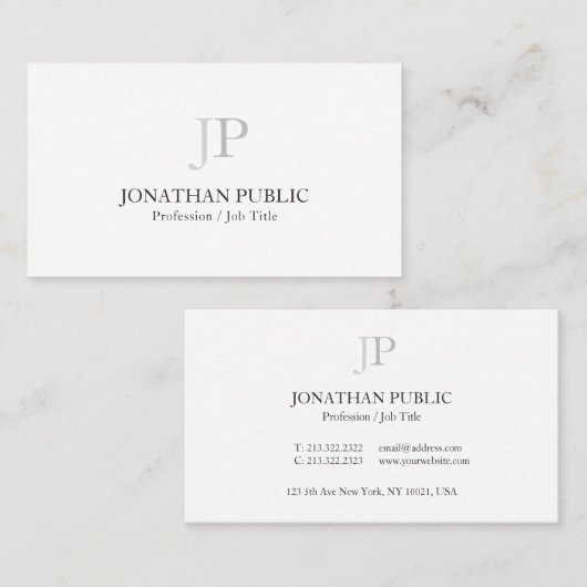 Modern Elegant Monogram Chic Design White Plain Visitekaartje (Voorkant / Achterkant)