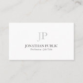 Modern Elegant Monogram Chic Design White Plain Visitekaartje (Voorkant)
