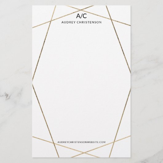 Modern elegant monogram chic goud geometrisch lijs briefpapier (Voorkant)