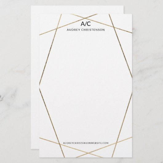 Modern elegant monogram chic goud geometrisch lijs briefpapier (Voorkant / Achterkant)