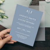 Modern Elegant Monogram Dusty Blue Wedding Kaart