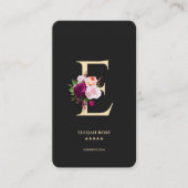 Modern Elegant Monogram E Bloemen Zwart Goud Visitekaartje (Voorkant)
