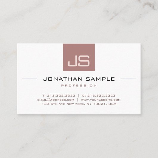 Modern Elegant Monogram Eenvoudige Sjabloon Minima Visitekaartje (Voorkant)