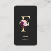 Modern Elegant Monogram F Bloemen Roos Zwart Visitekaartje (Voorkant)