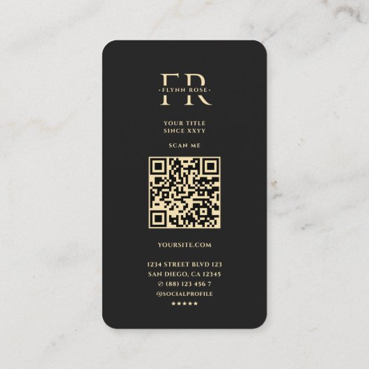 Modern Elegant Monogram F Bloemen Roos Zwart Visitekaartje (Achterkant)