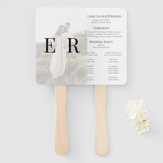 Modern Elegant Monogram Foto Huwelijksprogramma Handwaaier (Voorkant en achterkant)