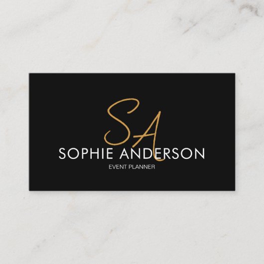 Modern Elegant Monogram Foto QR Zwart Goud Visitekaartje (Voorkant)