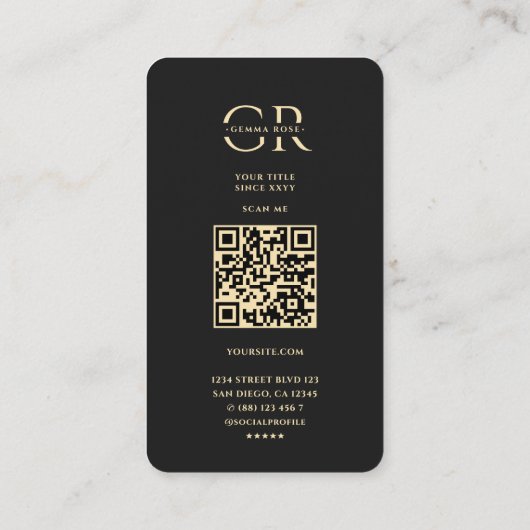 Modern Elegant Monogram G Bloemen Zwart Goud Visitekaartje (Achterkant)