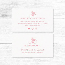 Modern Elegant Monogram Girly Peach Pink Butterfly Visitekaartje