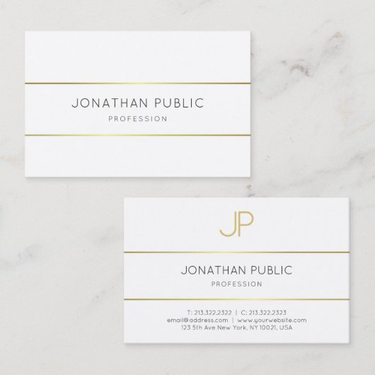 Modern Elegant Monogram Goud Wit Sjabloon Visitekaartje (Voorkant / Achterkant)
