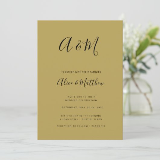 Modern Elegant Monogram Goud Zwart Bruiloft Kaart (Staand voorkant)