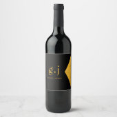 Modern Elegant Monogram Goud Zwart Faux Folie Wijn Etiket (Voorkant)