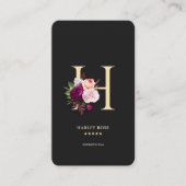 Modern Elegant Monogram H Bloemen Zwart Goud Visitekaartje (Voorkant)